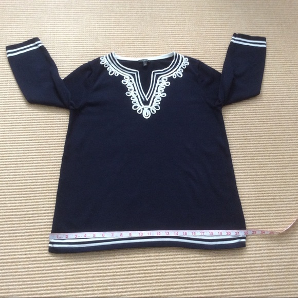 Talbots Navy Blue Sweater with White Trim - LP - Picture 7 of 12
